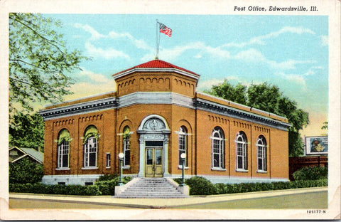 IL, Edwardsville Illinois - Post Office, PO - CurtTeich postcard