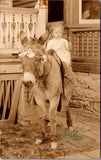 People - Child - sitting on a donkey with flowers around eyes RPPC - 800914