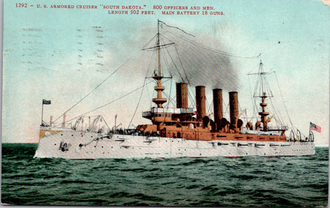 Ship Postcard - SOUTH DAKOTA, Armored Cruiser postcard - 801076