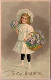 Valentine postcard - To My Valentine - little girl in white dress, hat - A06043
