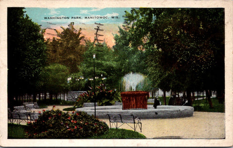 WI, Manitowoc - Washington Park, fountain - 1935 postcard - A06173
