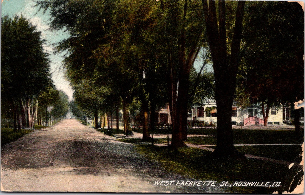 IL, RUSHVILLE - West Lafayette St - 1909 Doremus cancel postcard - A06191