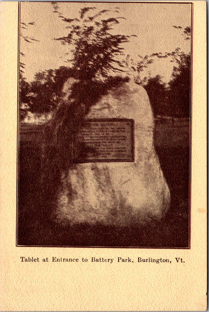 VT, Burlington - Champlain Tercentennial 1909 - Battery Park Entrance Tablet pos