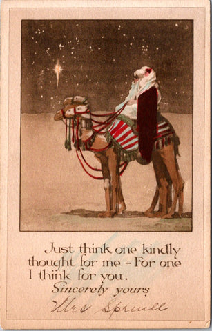 Xmas - Christmas postcard - 3 wise men on camels looking at north star - Gibson