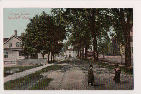 MA, Mansfield - Rumford Avenue - people in street postcard - A06958