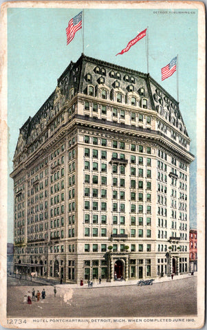 MI, Detroit - Hotel Pontchartrain upon completion in 1910 postcard - A07060
