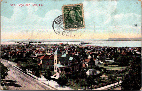 CA, San Diego - aerial of buildings and bay - Newman postcard #5244 - A07123