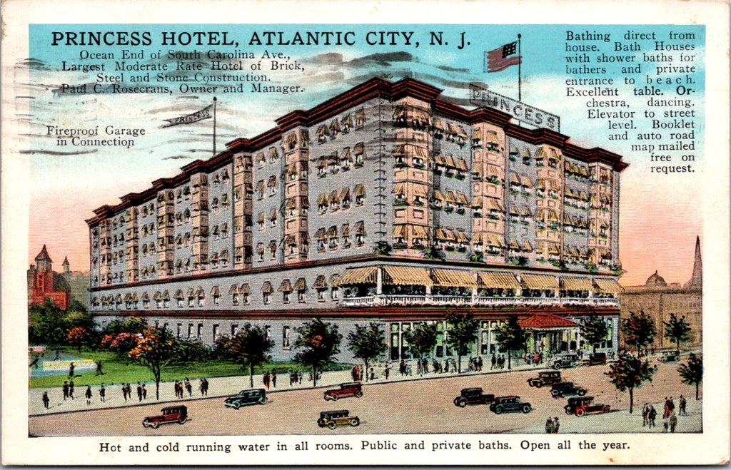 NJ, ATLANTIC CITY - Princess Hotel - Paul C Rosecrans owner postcard - A12041