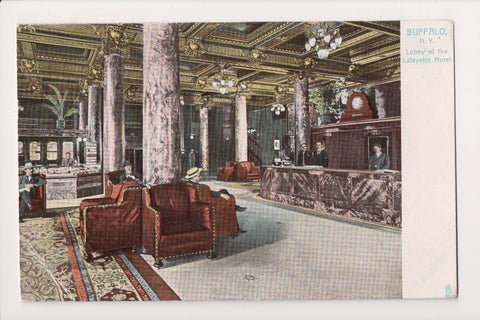 NY, BUFFALO - Lafayette Hotel Lobby, people, counter etc postcard - A12225