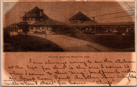 MA, Brockton - Railroad Stations - George W Smith postcard - A12299