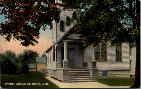 MI, St Johns - Baptist church - M E Bidwell publ postcard - A12487