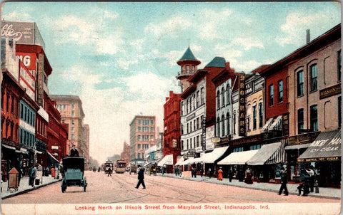 IN, Indianapolis - Illinois St from Maryland - signs - 1908 postcard - A12502