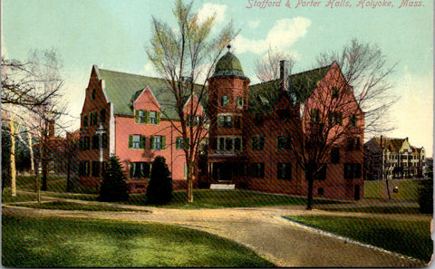 MA, HOLYOKE - Stafford & Porter Halls postcard - A12523