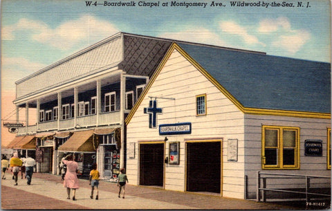 NJ, WILDWOOD by the SEA - Chapel at Montgomery Ave, Lunchonette postcard - A125