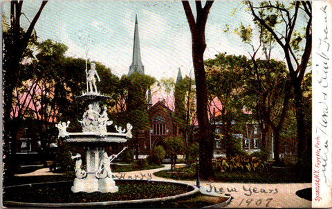 NY, SYRACUSE - Fayette Park and fountain vintage postcard - A17160