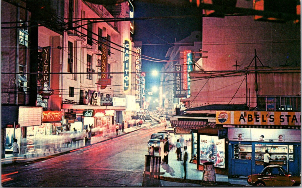 Foreign postcard - ESCOLTA, Philippines - at night with signs - A17193
