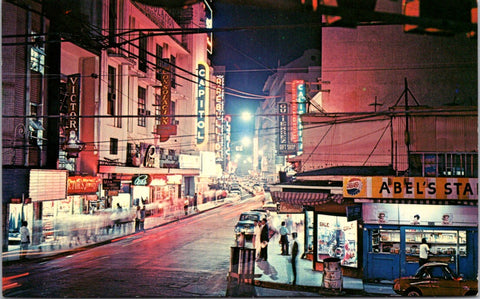 Foreign postcard - ESCOLTA, Philippines - at night with signs - A17193