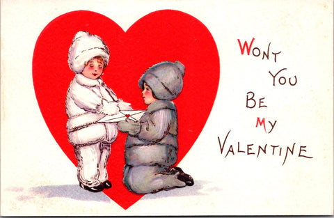 Valentine postcard - Won't you be my Valentine - boy on knees - A19124