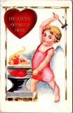 Valentine postcard - Hearts repaired Here - boy cupid blacksmith - A19126