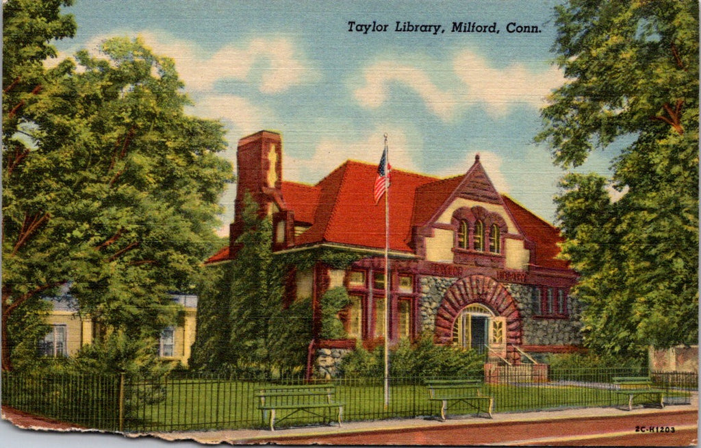 CT, MILFORD - Taylor Library closeup - vintage postcard - A19145