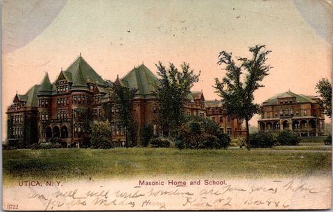 NY, Utica - Masonic Home and School - 1907 postcard - A19325