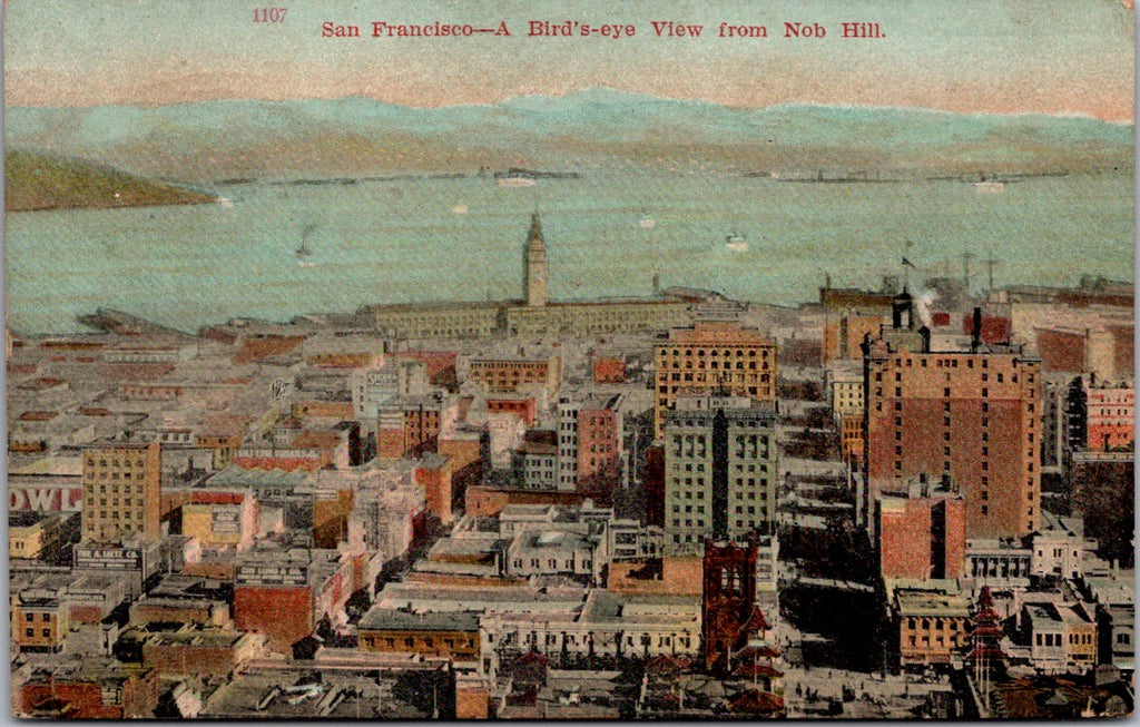 CA, SAN FRANCISCO - Bird Eye view from Nob Hill w/signs postcard - A19327