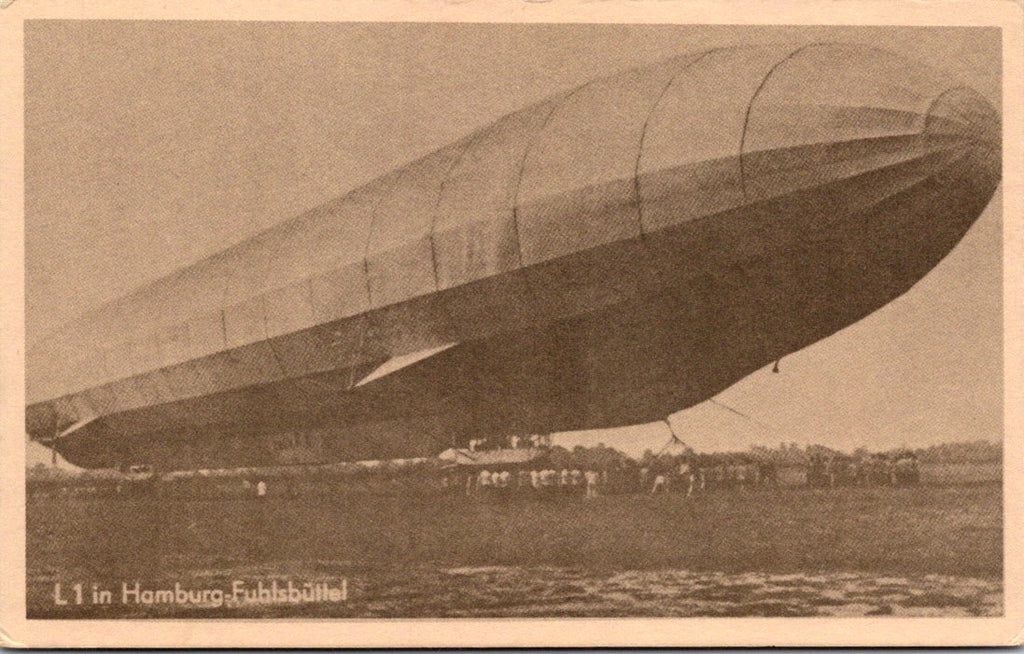 Zeppelin postcard - L1 in Hamburg-Fublsbuttel close up - A19353