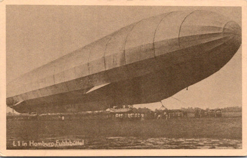 Zeppelin postcard - L1 in Hamburg-Fublsbuttel close up - A19353