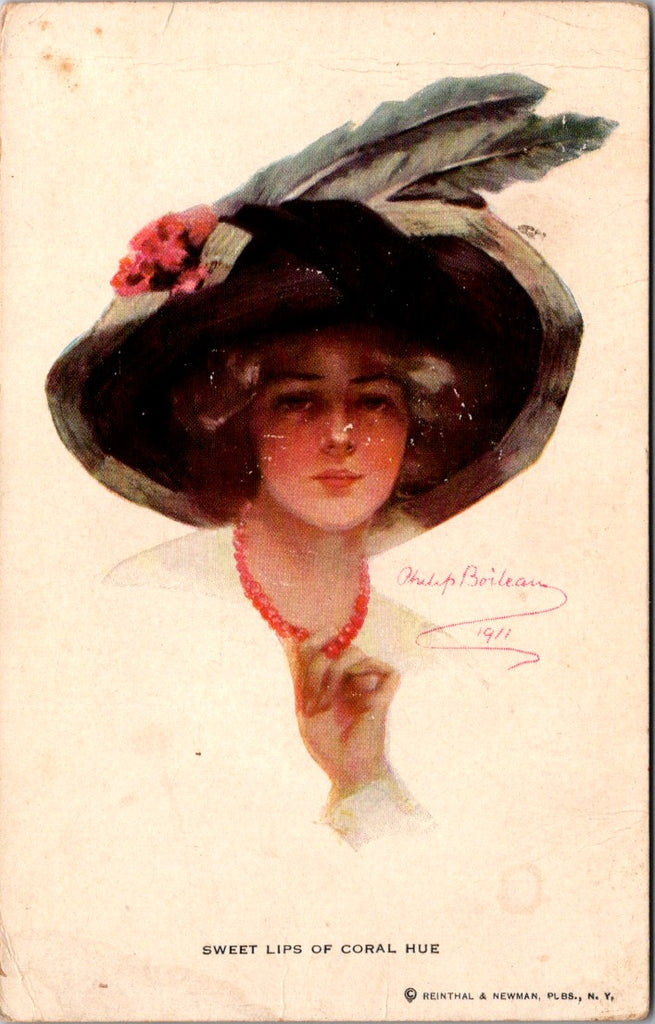 People - Female postcard - Pretty Woman, large hat - Boileau - A19392