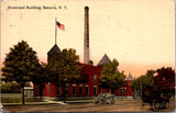 NY, BATAVIA - Municipal Building, car and Hearst? wagon postcard - A19434