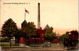 NY, Batavia - Municipal Building, car and Hearst? wagon postcard - A19434
