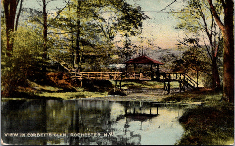 NY, ROCHESTER - Corbetts Glen view including bridge postcard - A19456