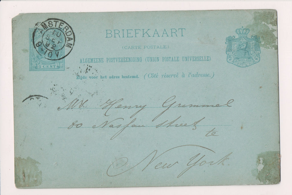 Foreign postcard - AMSTERDAM, Netherland - 1892 Post Card - A19604