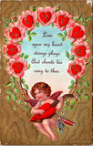 Valentine postcard - Cupid playing heart musical instrument - A19620