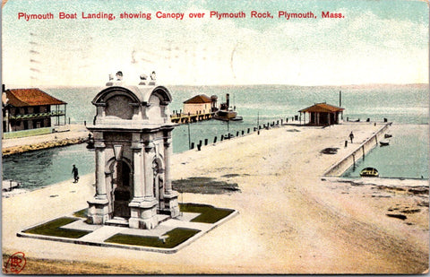 MA, PLYMOUTH - Boat Landing, Canopy over Plymouth Rock postcard - B04118