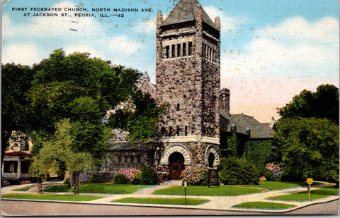 IL, PEORIA - First Federated Church, No Madison Ave postcard - B04269