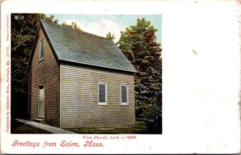 MA, SALEM - First Church built in 1634, Greetings from postcard - B05079