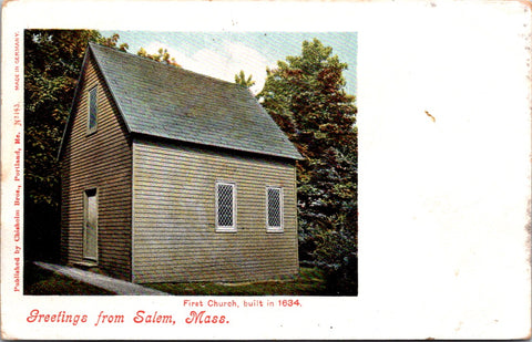 MA, Salem - First Church built in 1634, Greetings from postcard