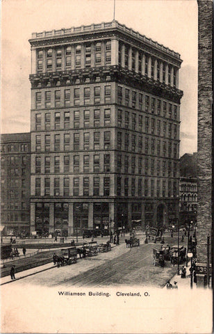 OH, Cleveland - Williamson Building w/wagons in street postcard - B05468