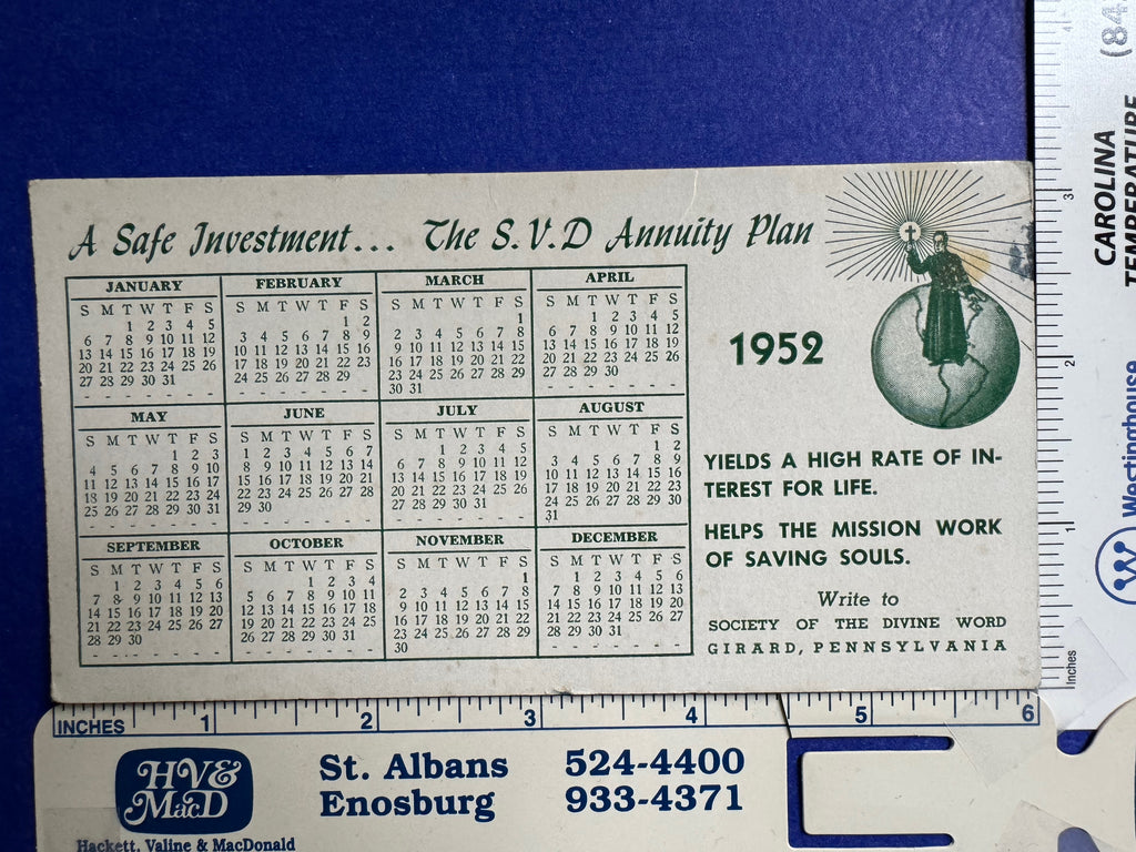 PA, Girard - Society of the Divine Word - 1952 Calendar Blotter - B06269