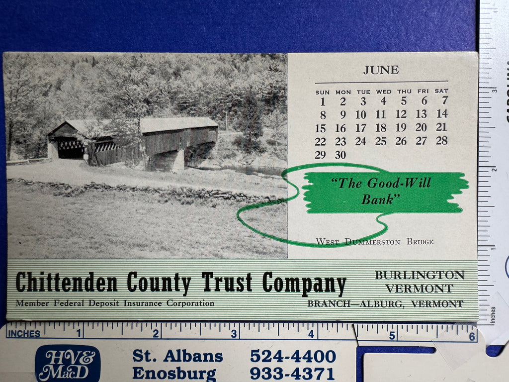 VT, Burlington - Chittenden County Trust Co - 1952 Calendar Blotter - B06272