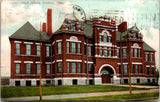 OH, Findlay - High School - 1907 Flag postmark postcard - B06468