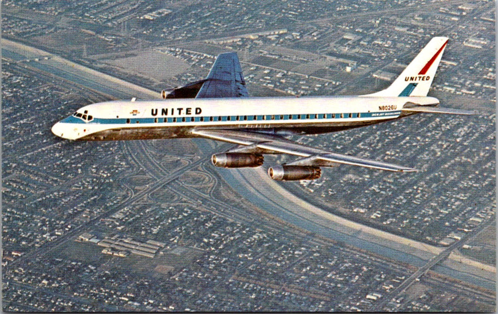 Plane postcard - UNITED Air Lines DC-8 close up postcard - B08115