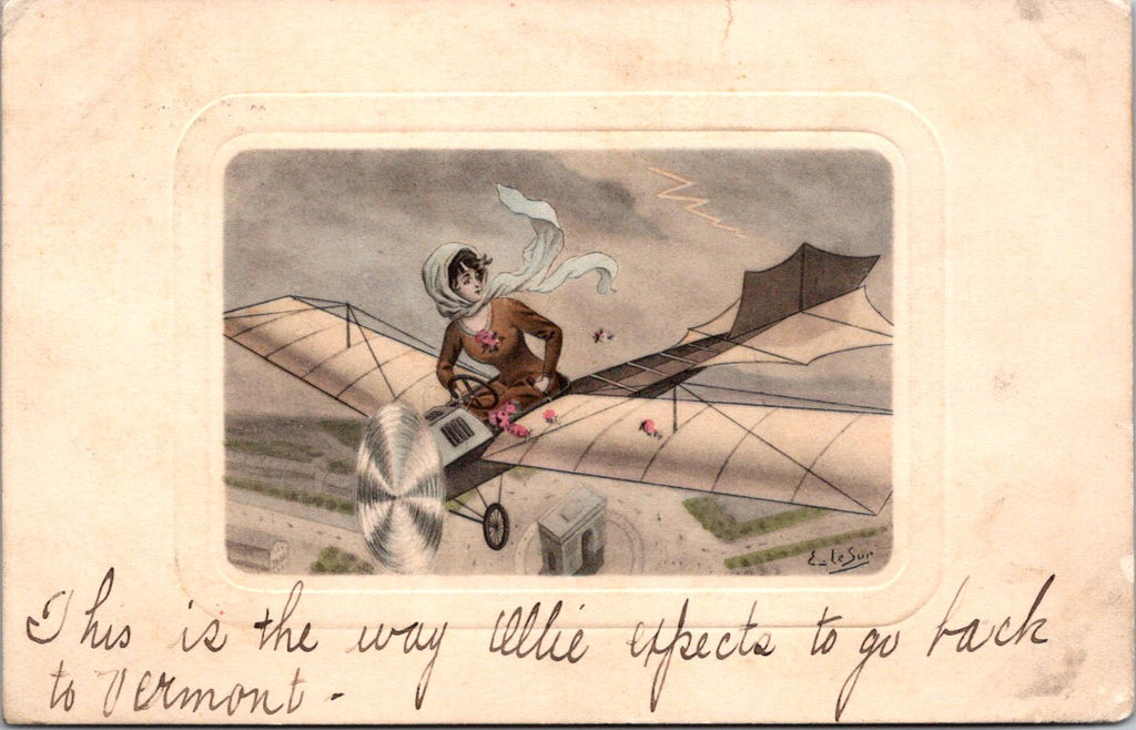 Plane postcard - cloth type airplane with lady pilot - B10090