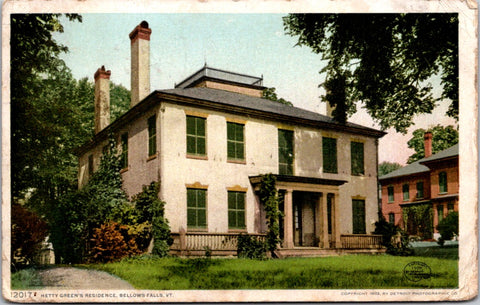VT, BELLOWS FALLS - Hetty Greens residence - Detroit Photographic postcard - B10130