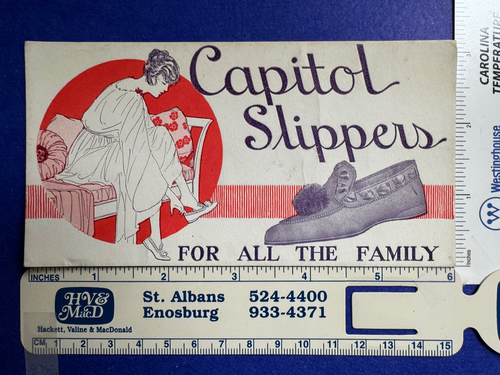 Misc - CAPITOL SLIPPERS - lady on Settee advertising blotter - B10199