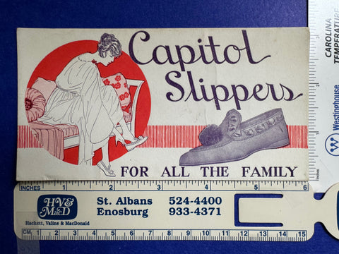 Misc - CAPITOL SLIPPERS - lady on Settee advertising blotter - B10199