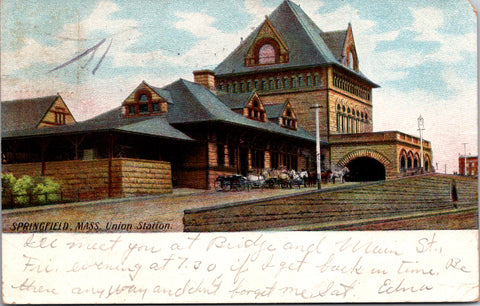 MA, Springfield - Union Station - 1906 postcard - B11216
