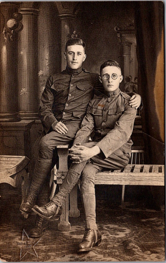 Military Men in uniform - posing as buds - RPPC -  B17229