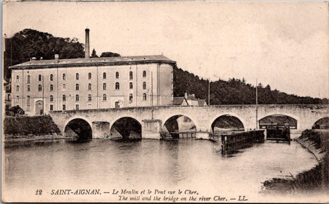 Foreign postcard - SAINT AIGNAN, France - Mill, bridge on river Cher - B18066